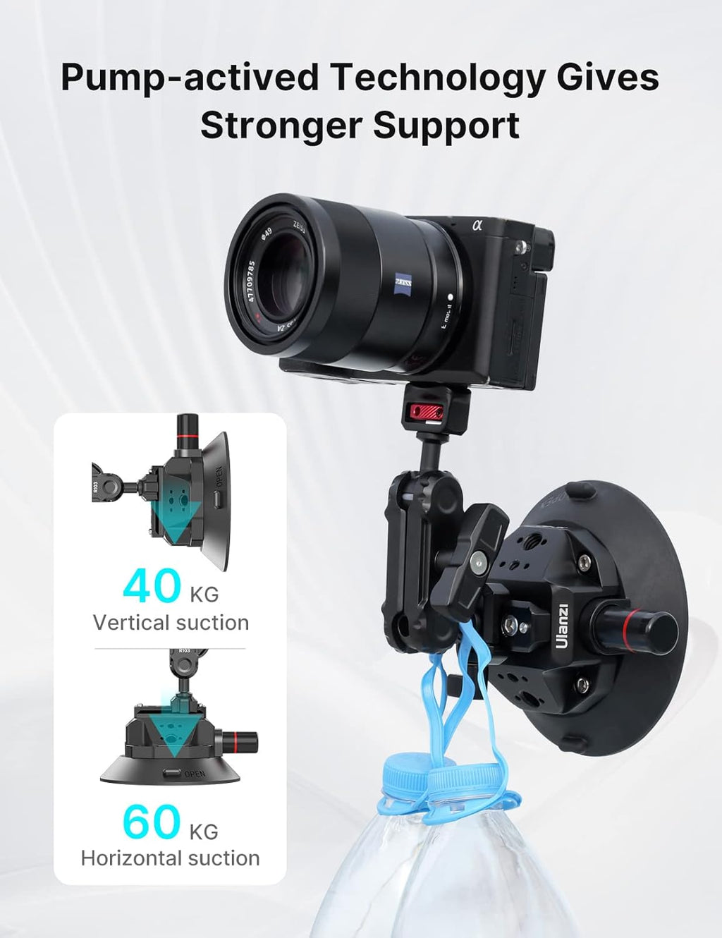 Camera Suction Cup Mount for Action Cameras - ULANZI SC-02 4.5in Pump-actived Vacuum Suction Mount w Quick Release NATO Magic Arm Car Boat Windshield Window Mount Compatible with Action Cameras