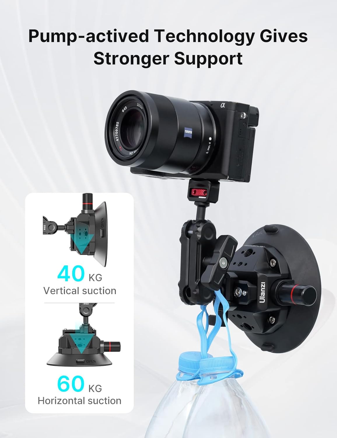 Camera Suction Cup Mount for Action Cameras - ULANZI SC-02 4.5in Pump-actived Vacuum Suction Mount w Quick Release NATO Magic Arm Car Boat Windshield Window Mount Compatible with Action Cameras