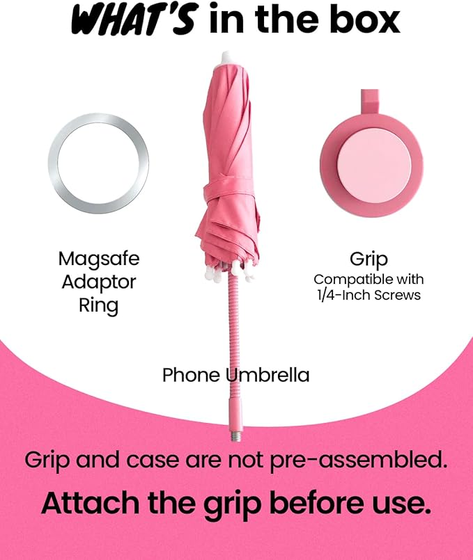 3 in 1 Magnetic Umbrella Sunshade Collapsible Expandable Phone Grip & Stand - Elegant Magsafe Compatible Phone Holder for Secure Grip and Hands-Free Viewing (Pink)