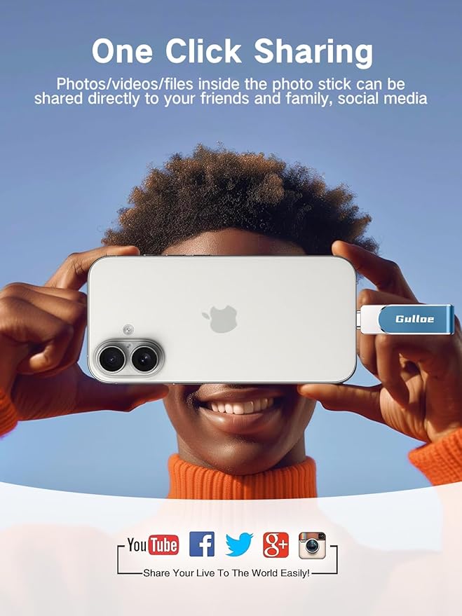 Gulloe 512GB Flash Drive Intended for iPhone, Memory Stick Storage for Photos and Videos Backup, Compatible with iPhone iPad Android PC, Plug and Play, No Application Required (Navy Blue)