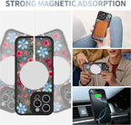 AIGOMARA Magnetic Case for iPhone 16 Pro [Compatible with MagSafe] Cute Pink Blue Flower Floral Pattern Soft TPU Bumper Hard PC Back Anti-Fall Shockproof Protective Slim Cover for Women Girls