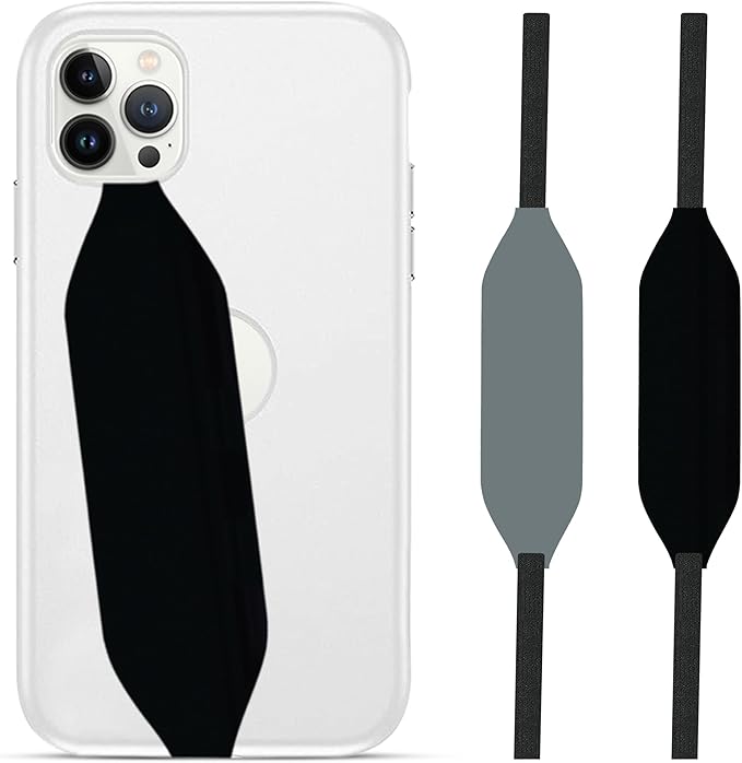 Phone Grip Strap - Reversible Finger Holder for Phone Back, Customizable Anti-Slip Design, Wireless Charging Compatible Detachable Holder for iPhone - Black & Grey