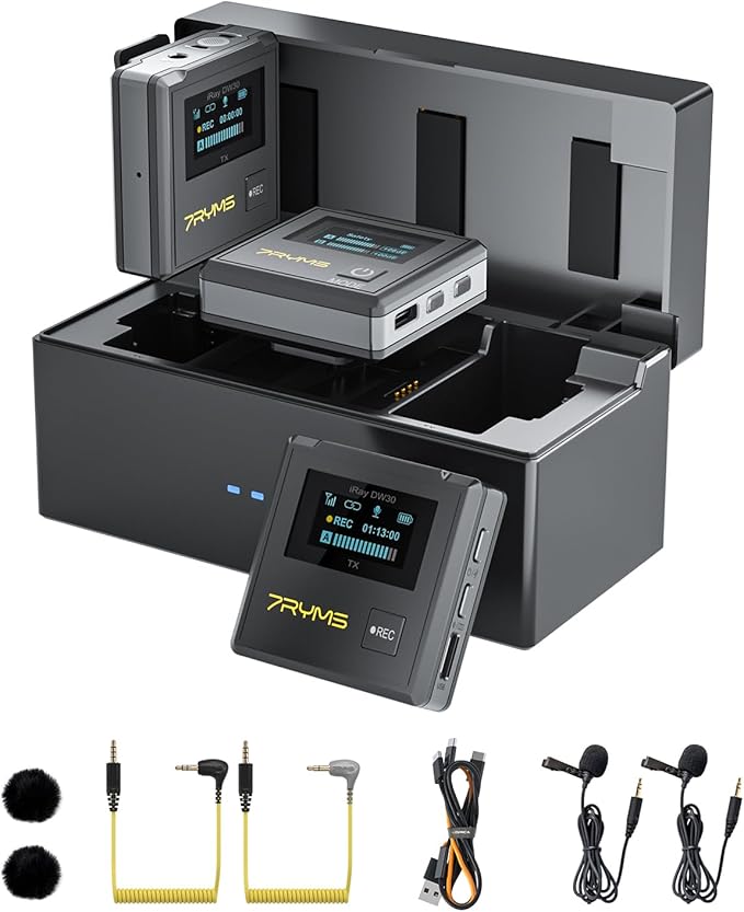 iRay DW30 Wireless Lavalier Microphone with 16GB Internal Recording, Lav Mic Input, USB-C Output, 2.4GHz Wireless Mic for Camera, iPhone, PC - Ideal for Vlogging, Live Streaming, and Video Recording