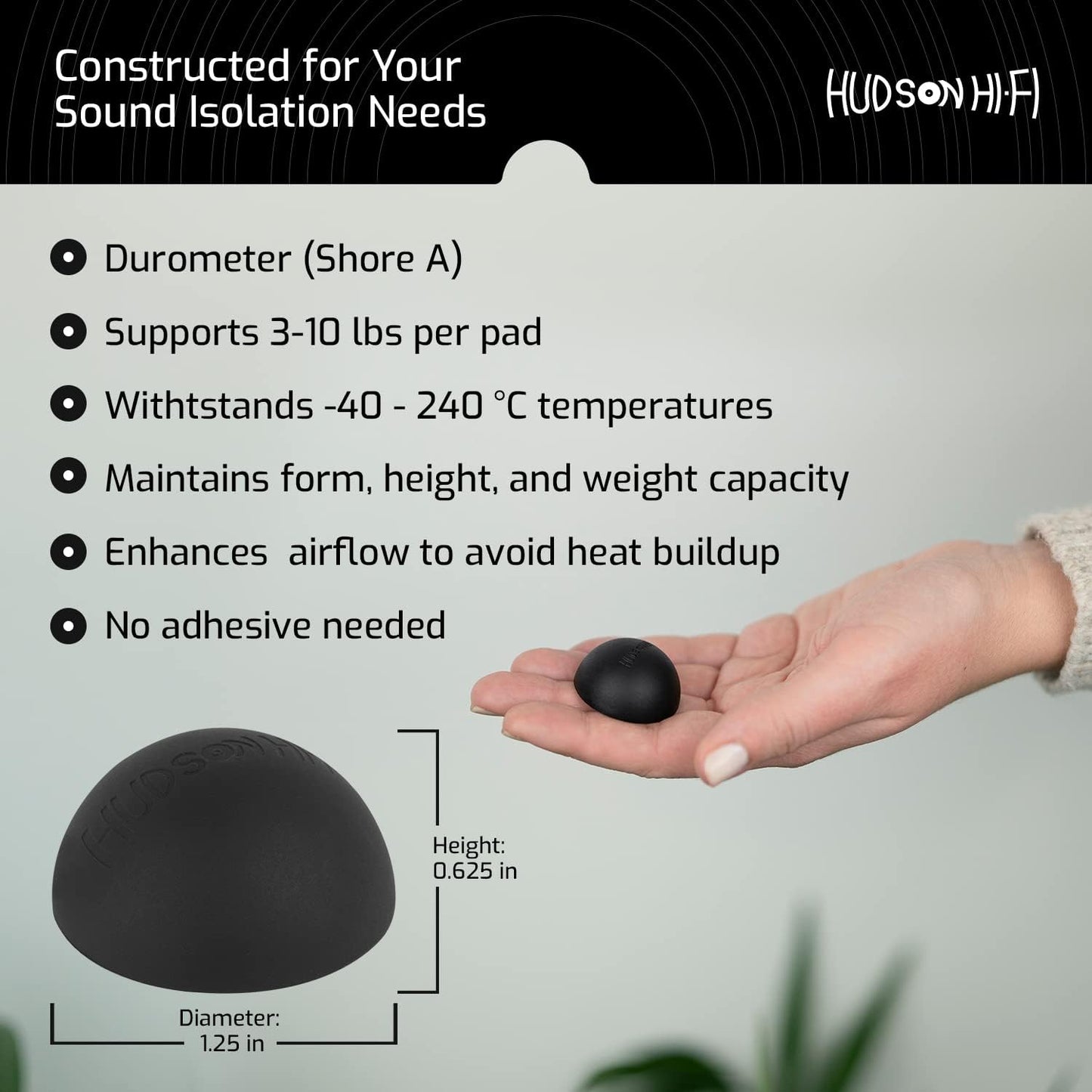 1.25" Platinum Silicone Speaker Isolation Pads - 4-Pack Non-Skid Speaker Pads with Adhesive, Speaker Isolation Feet for Record Player Isolation - Turntable Feet and Subwoofer - 20 Duro