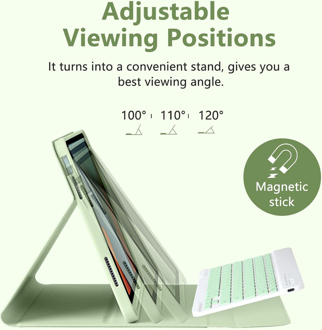 MMK iPad A16 Case (2025, 11"), iPad 10th Generation Case with Keyboard (2022, 10.9"), Wireless Detachable Keyboard, Pencil Holder (Green)