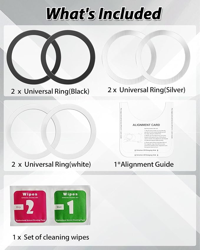 Metal Rings 6PCS,Ultra-Thin(0.4mm) for MagSafe Sticker,Magnetic Adapter,Phone Cases & Wireless Charger,Compatible with iPhone 16/15/14/13/12,Galaxy S24/S23/S22/Kindle,for Mag Safe Accessories