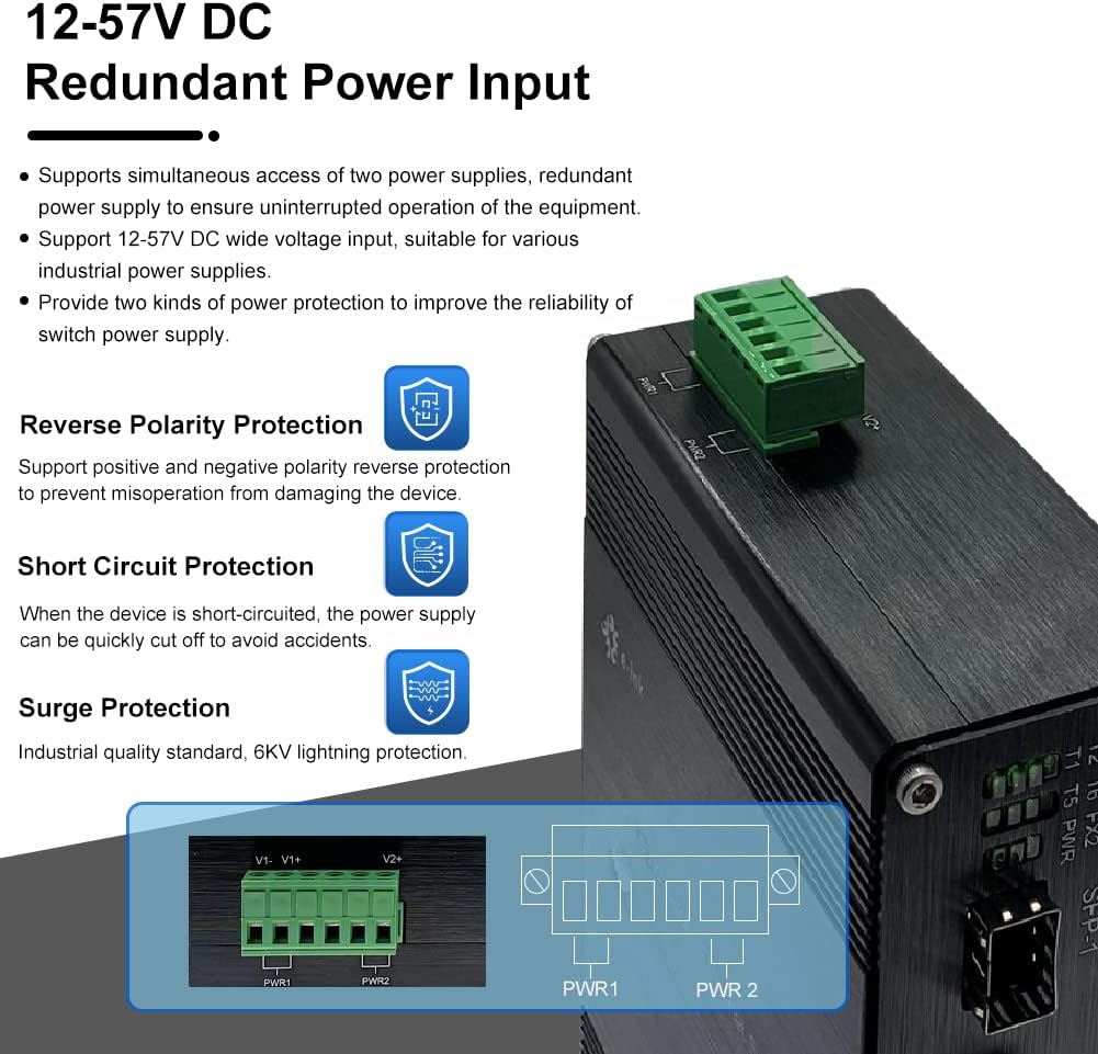 Industrial 8-Port Gigabit Ethernet Switch DIN Rail/Wall-Mount 8 port RJ45 10/100/1000Mbps Unmanaged DIN-Rail Switch Hardened 10 Ports Ethernet Fiber Switch with 2 SFP Fiber ports