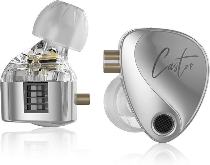 KZ Castor in Ear HiFi Earphone 2DD Dynamic High-end Tunable IEM Earphones in Ear Monitor Headphones with Silicone Tips Detachable Cabel IEMs for Singer Musician DJ On Stage (Silver, Without Mic)