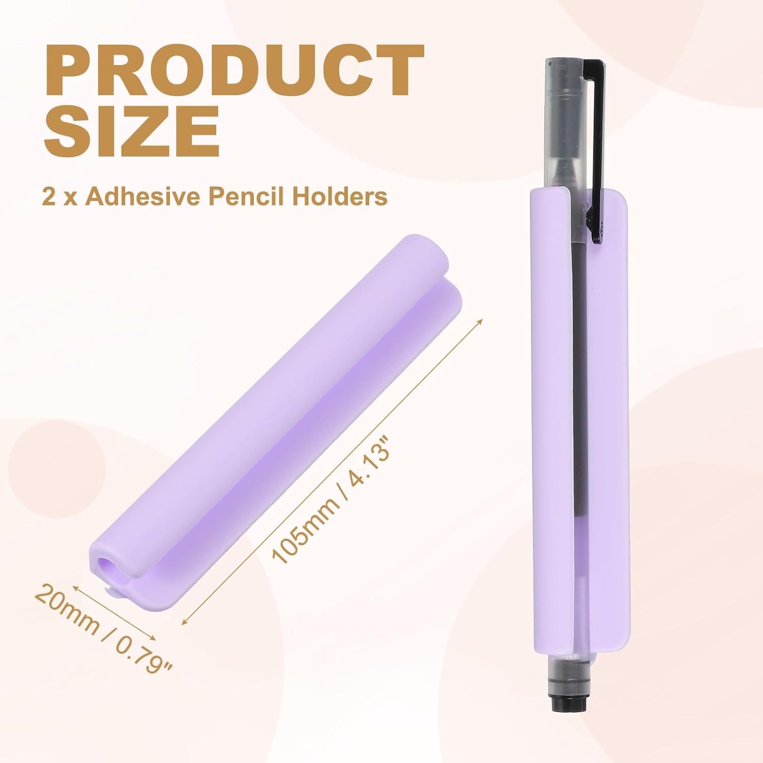 PATIKIL 2 Pcs Adhesive Pencil Holders, 105mm Long Universal Pencil Clip Silicone Pen Holder Office Pen Organizer for Desk Wall Clipboard Notebook Tablet Case Stylus, Purple