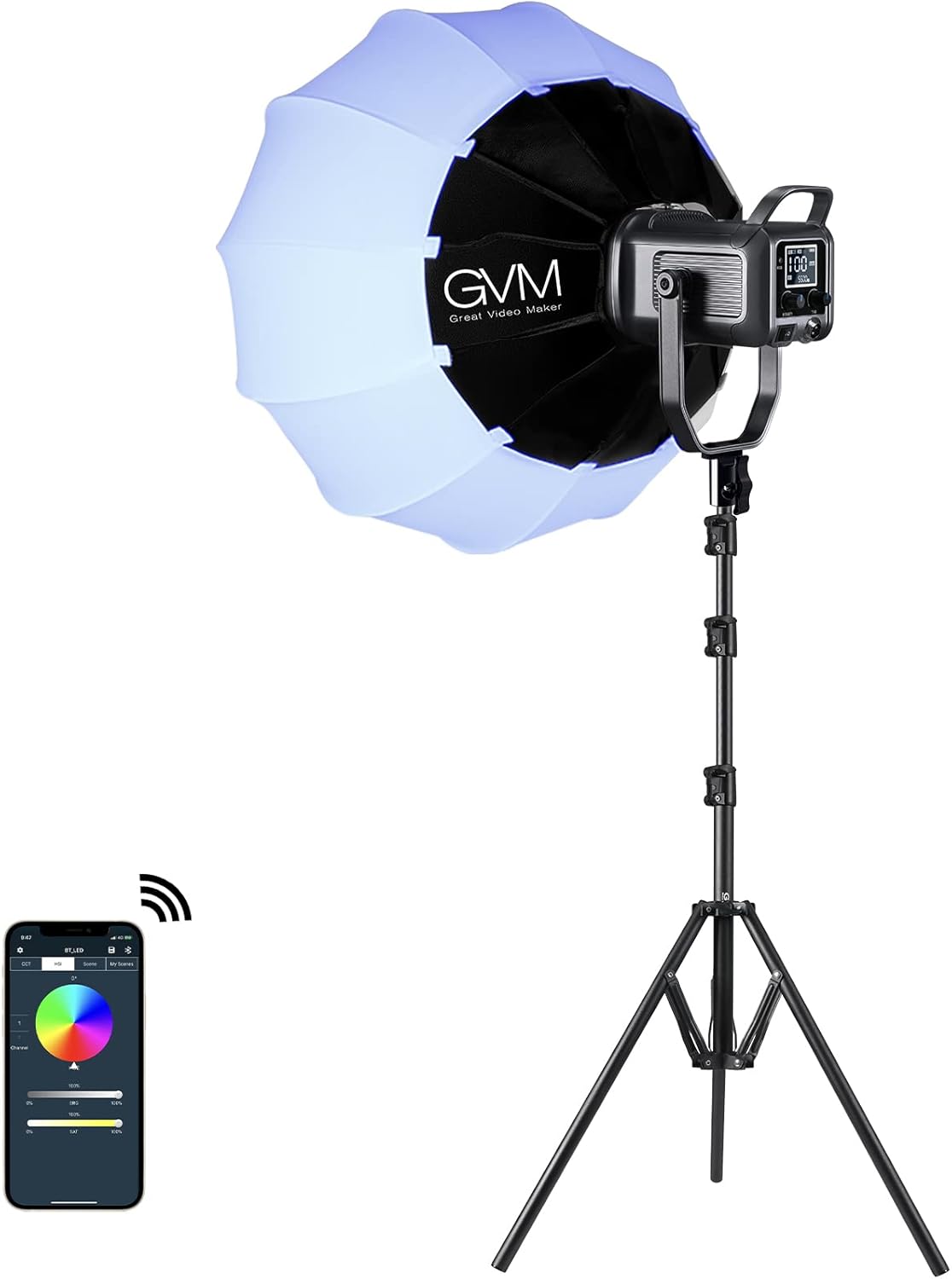 GVM 150W RGB Video Light Kit, 2700K~7500K Bi-Color LED Video Light Photography Studio Lighting Kit with Lantern Softbox & Stand, Continuous Output Lighting Kit with 8 Lighting Effects, CRI 97+
