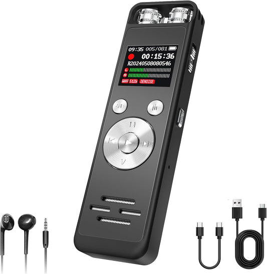 128GB Digital Voice Recorder with Playback - Voice Activated Recorders for Lectures/Meetings/Interviews, 9300Hours Audio Recorder Device, Dictaphone Tape Recorder Portable Mini with USB and Mp3 Player