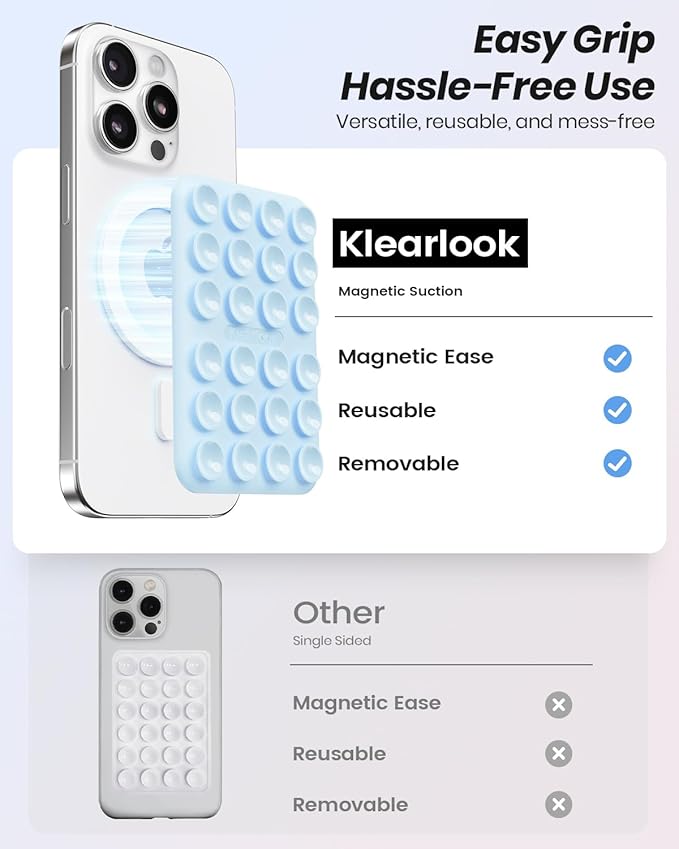 Klearlook 2Pack Magnetic Suction Phone Mount for MagSafe Case, Sticky Phone Grip Holder for iPhone, Removable Hands-Free Selfie/Video for TikTok Influencers, Women Girl Gift, Light Pink & Light Blue