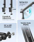 Viozon Overhead Camera Mount, Overhead Phone Stand, Flexible Aluminum Alloy Spring Arm with 360° Ball Head,1/4"&3/8" Interface for DSLR Camera/Rrojector/Microphone/Ring Light/Webcam/Phone