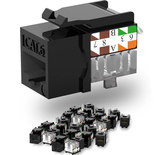 Keystone Jack Cat6 Slim 25 Pack, Cat6 Keystone Jacks 90 Degree, RJ45 Keystone Jack Punch Down Black, Compatiable for High-Density Network WallPlate or Patch Panels