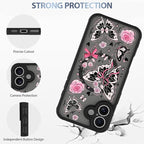 AIGOMARA Case for iPhone 16 Plus [Compatible with MagSafe] Cute Butterfly Pink Flower Floral Pattern Soft TPU Bumper Hard PC Back Anti-Fall Shockproof Protective Slim Magnetic Cover for Women Girls
