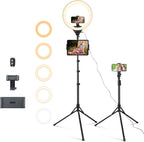 Aureday 14inch iPad Ring Light with Tripod Stand, 62inch Selfie Tripod Light Ring with Phone&Tablet Holder for Recording, 20W LED Circle Light with Wireless Remote for Tiktok, Makeup, Live Streaming