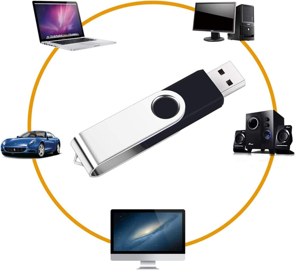 5 Pack 64GB USB Flash Drive with Type C Adapter and Storage Box USB 2.0 High Speed Metal Pen Drive 360° Rotatable Storage Memory Stick for Phone/Pad/PC/Laptop/Android - Black(5-Pack 64GB)