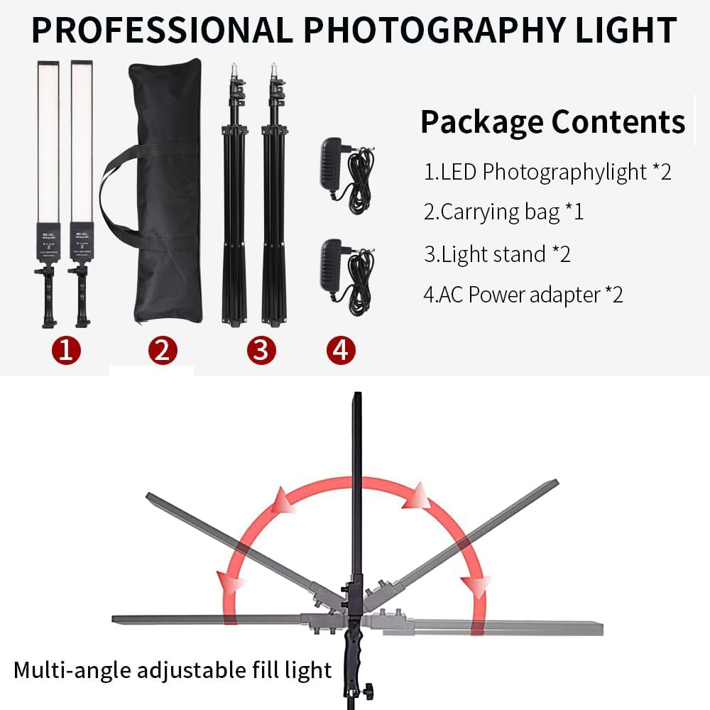 2 Packs LED Photography Lighting Dimmable 3200K-5500K LED Video Light Photo Studio Light Kit with Tripod Stand Bag for Camera Video Studio YouTube Product Portrait Live Streaming