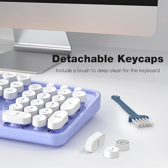 KNOWSQT Wireless Keyboard and Mouse Combo - White-Purple Full-Sized 2.4 GHz 104 Keys Typewriter Cute Keyboard, Round Keycap and Optical Mouse for Windows, Computer, PC, Laptop, Desktop
