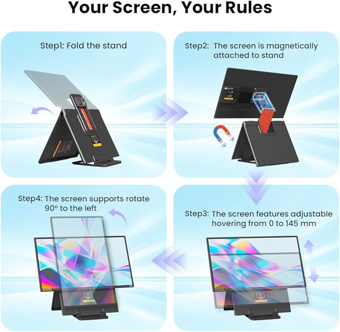Hyangin 2025 Upgraded 24 Inch Large Portable Monitor for Laptop,1080P FHD 100Hz Portable Screen,120% sRGB IPS Portable Second Monitor with Adjustable Stand for Laptop, MacBook, Phones