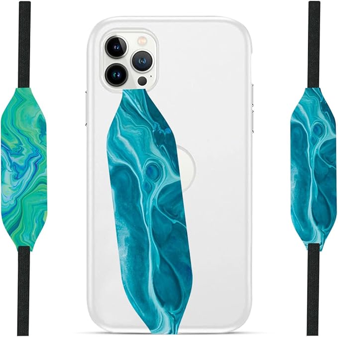 Phone Grip Strap - Reversible Finger Holder for Phone Back, Customizable Anti-Slip Design, Wireless Charging Compatible Detachable Holder for iPhone - Ripple Opal