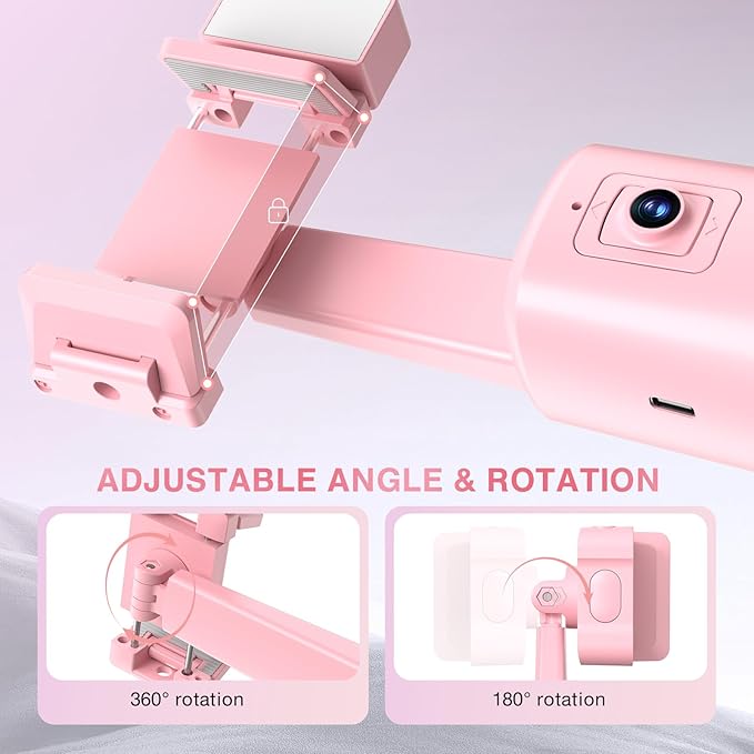 Auto Face Tracking Tripod 360° Rotating Cell Phone Photo and Video Kits Stand, No App, Phone Camera Stand with Remote and Gesture Control for Live Recording Tiktok Pink1