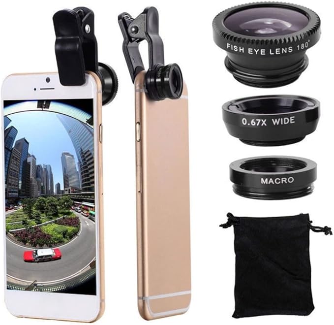 Phone Fisheye Lens 3in1 Wide Angle Fish Eye Macro Lenses Clip-on Universal Lens Black Lens Attachments