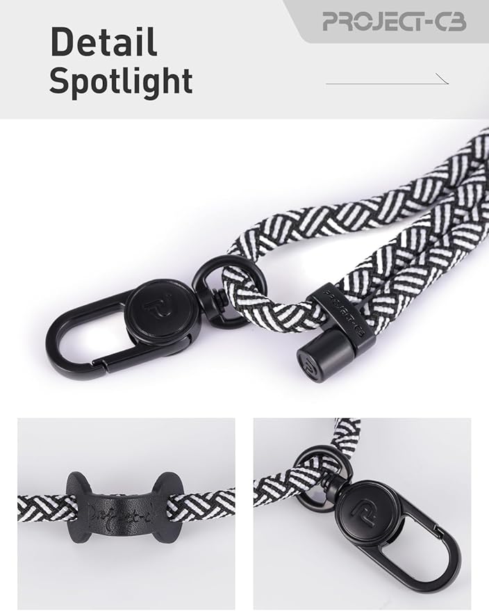 project-cb Cell Phone Lanyard 1,Phone Tether Tab 2,Crossbody Strap,Lanyards for Around the Neck,Adjustable Strap 80-160cm (White-Black-B)