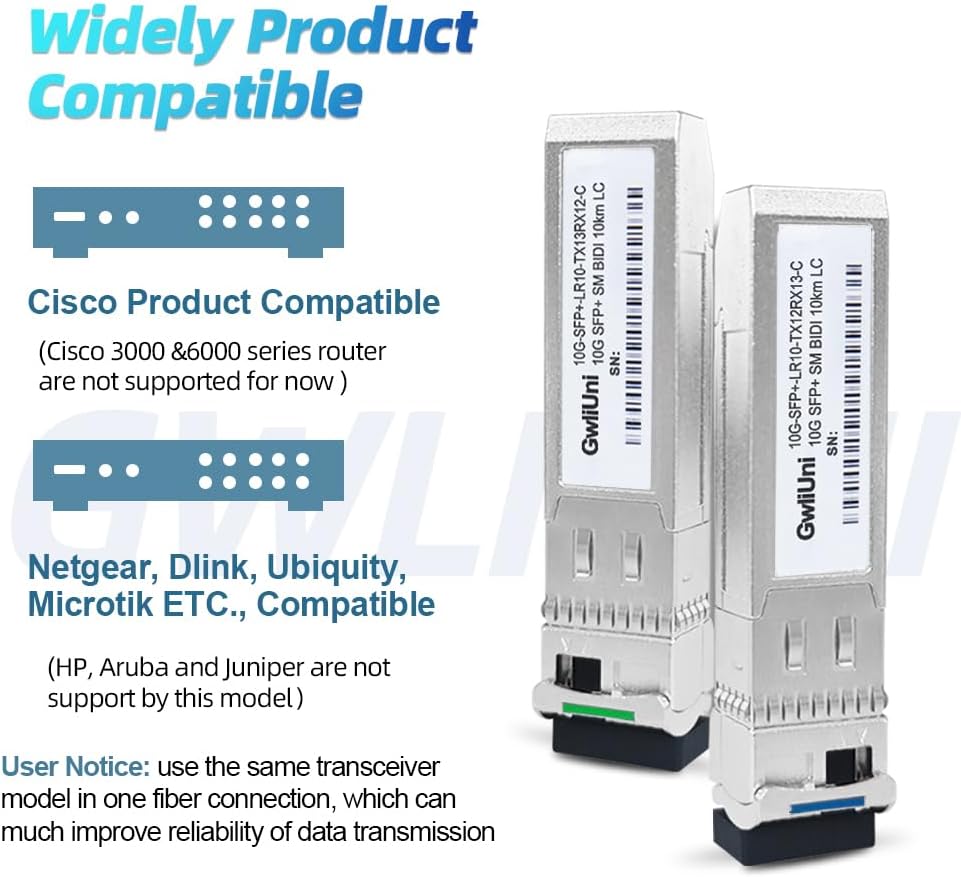5 Pairs 10G BIDI SFP+ Single Mode Fiber Module Network Transceiver, LR SM 1270nm 1330nm 10km, Simplex LC Interface for Switch, Router, Firewall, Network Card, Server etc