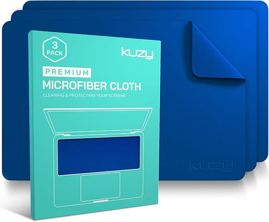 Kuzy 3 Pack Premium Microfiber Cleaning Cloth - Large Reusable Cloth for Glasses, Screens, MacBook Laptops, TVs, and Electronics - Scratch-Free, Lint-Free Cleaner, 3 Pack - Navy Blue