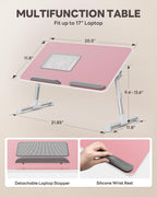 Laptop Desk for Bed with Cooling Fan, SAIJI Height & Angle Adjustable Laptop Stand for Bed, Lap Desk Tray Table, Lightweight Foldable Portable Computer Table