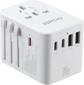 EPICKA Universal Travel Adapter, GaN International Plug Adapter with 3 USB-C 70W PD Fast Charging & 2 USB-A Adaptor All-in-one Wall Charger for USA EU UK AUS (TA-105 Pro, White)