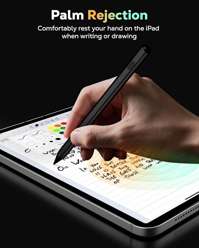 MoKo Pencil for iPad (A16) 11th 10th Gen, Stylus Pen for 2018-2025 Apple iPad 11/10/9/8/7/6/A16, Mini 7/6/5, Air M3/M2 11"/13"/5/4/3, Pro M4 13"/12.9"/11" Tilt Sensitivity, USB-C Fast Charging,Black