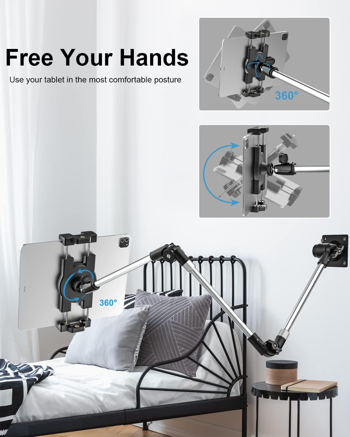 Tablet Wall Mount, 35" Aluminum Alloy Foldable Arm, 360 Degree Angle Adjustable for Kitchen/Desk, Compatible with 4.7-13" Tablet Like iPad Pro, Air, Mini, iPhone, Galaxy, Fire, Switch, Camera, Webcam