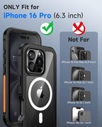 seacosmo for iPhone 16 Pro Case, Full Body Bumper with Built-in 9H Tempered Glass Privacy Screen Protector and Camera Lens Protector, Compatible with MagSafe, Shockproof Phone Cover, 6.3", Black