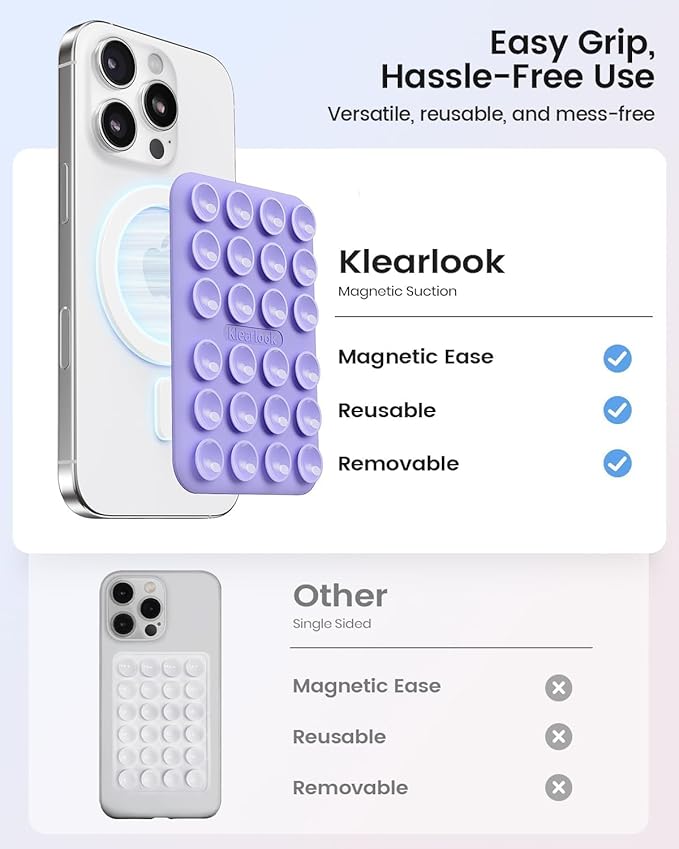 Klearlook 4PCS Magnetic Suction Phone Mount for MagSafe Case, Sticky Phone Grip for iPhone, Removable Hands-Free Selfie/Video for TikTok Influencers, (Clear & Light Pink & Hot Pink & Lavender)