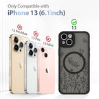 AIGOMARA Magnetic Case for iPhone 13 [Compatible with MagSafe] Cute Black Flower Floral for Women Girls Soft TPU Bumper Hard PC Back Anti-Fall Shockproof Protective Slim Cover