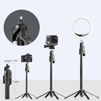 71" Selfie Stick Tripod with Wireless Remote & 2 Fill Lights, Tall Phone Tripod Stand with Quad-Leg Base, Aluminum Alloy White Stick for iPhone, Android, GoPro, Vlogging & Video