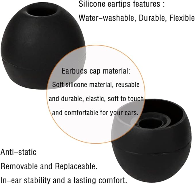 18 Pairs Silicone Earbud Tips Replacement Ear Tips Earbuds Cap for in- Ear Headphones Eartips (Inner Hole from 3.8mm-5.5mm Earphones) Earbud Replacement Tips Ear Buds Tips S M L,Black