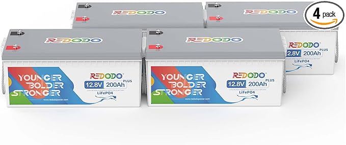 Redodo 12V 200Ah Plus Lithium Battery (Pack 4), Max 2560W Power Output, 200A BMS Protection, Up to 4000-15000 Deep Cycles,Perfect for Backup Power, RV, Marine, Off-Grid Application, etc
