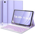 Keyboard Case for Samsung Galaxy Tab A9 Plus 5G 11 inch 2023 (SM-X210/X216/X218), 7 Color Backlit Detachable Keyboard Bluetooth, Smart Folio Cover with S Pen Holder for Galaxy Tab A9+ 11"(Purple)