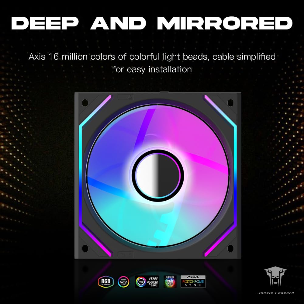Jungle Leopard Interstellar V2 120mm PC Reverse Blade Case Fan Infinity Mirror Module Daisy-Chain ARGB Fan Triple Pack with Controller Suitable for Computer Case & 360mm AIO Cooler(Black-3pack)