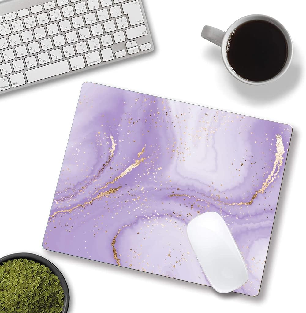 Mouse Pad, Purple Marble Design Mouse Pad, Washable Square Cloth Mousepad for Gaming Office Laptop, Non-Slip Rubber Base Computer Mouse Pads for Wireless Mouse, Cute Mouse Pads for Desk