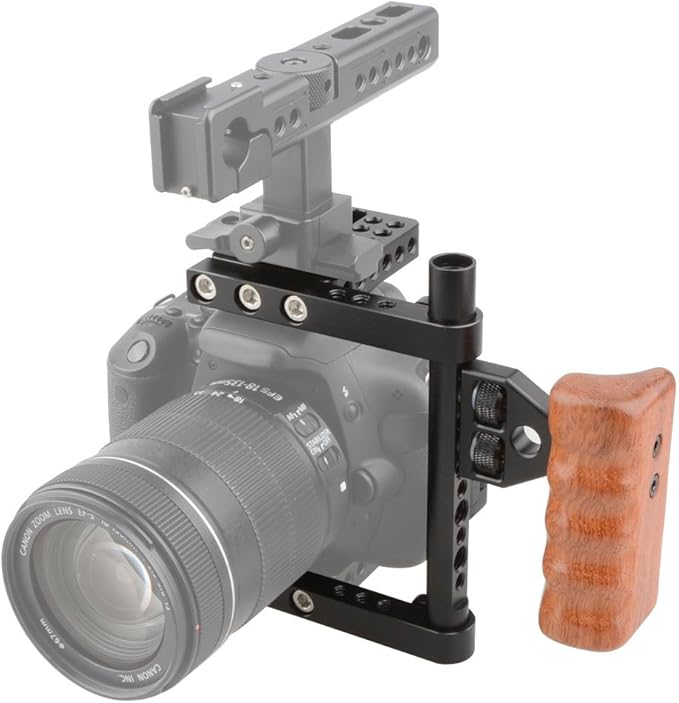 CAMVATE DSLR Video Camera Cage Stabilizer Rig with Wooden Handle Compatible for Camera Accessories - 1392
