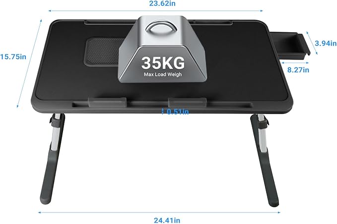 Laptop Lap Desk Include Cooling Fan,Adjustable Lap Desk with Light Fan,Folding Laptop Desk for Bed with USB,Bed Desk with Storage Drawer 60 * 40cm,Black