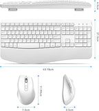 Ergonomic Keyboard and Mouse Combo - Full Size Keyboard Cordless with Palm Wrist Rest Ergonomic Mouse Wireless for Windows Computers Laptops - White(Upgrade)