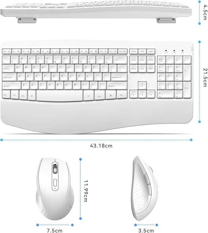 Ergonomic Keyboard and Mouse Combo - Full Size Keyboard Cordless with Palm Wrist Rest Ergonomic Mouse Wireless for Windows Computers Laptops - White(Upgrade)