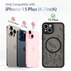 AIGOMARA Magnetic Case for iPhone 15 Plus [Compatible with MagSafe] Cute Black Flower Floral for Women Girls Soft TPU Bumper Hard PC Back Anti-Fall Shockproof Protective Slim Cover