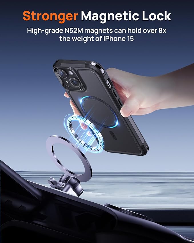 Lanhiem for iPhone 15 Case Magnetic, [2 Pack Tempered Glass Screen Protector][Compatible with MagSafe][10 FT Military Grade Shockproof] Heavy Duty Tough Rugged Phone Cover for iPhone 15 - Black
