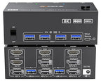 HDMI Displayport KVM Switch 3 Monitors 2 Computers 8K@60Hz/4K@144Hz, USB3.0 KVM Switches for 2 PC Sharing Triple Monitor and Keyboard Mouse with Power Adapter,Wired Extend Controller and USB3.0 Cables